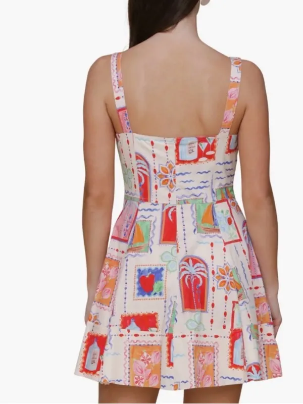 Avec Les Filles Sweetheart Neck Mini Dress Painted Print A-Line Sundress Size 6 - Image 4