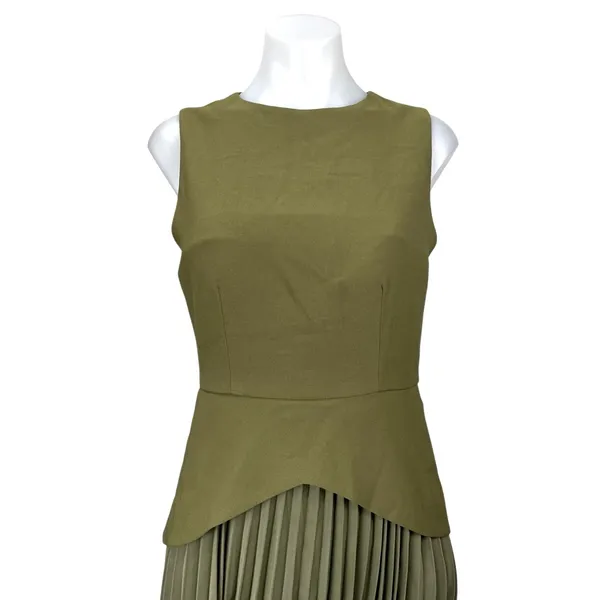 Commense Green Sleeveless Pleated Plisse Layered Mini Tank Flare A-Line Dress M - Image 2