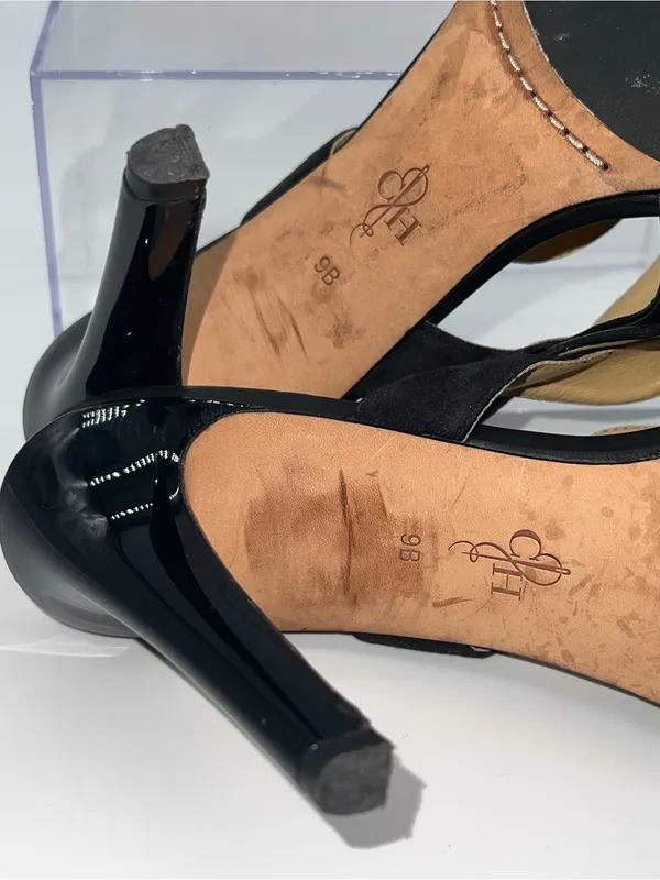 Cole Haan Women's Strappy High Heel Black Leather, Patent and Suede Sandals-Sz 9 - Image 8