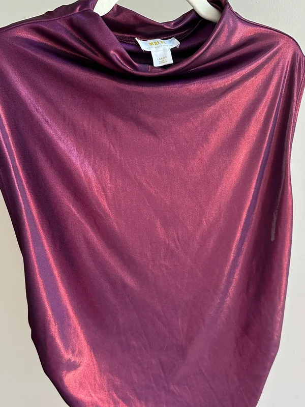 Maeve by Anthropologie Mock-Neck Ruched Shine Tank, Plum/Prune, Size Large - Image 11