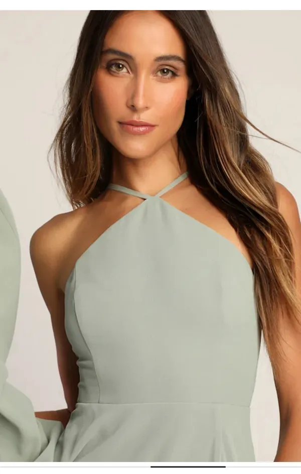Lulus | Sage Green Halter Maxi Dress | Bridesmaid - Image 3