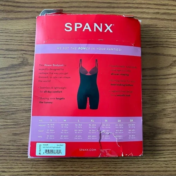 SPANX Shapewear for Power Series Open-Bust Mid-Thigh Bodysuit Black Size 1X - Image 3