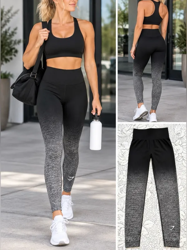 💥Gymshark Ombré Seamless High Rise Leggings Black Gray Gradient Sz S 💚 - Image 2