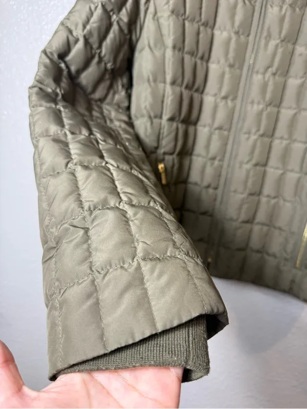 J.Crew Quilted Down Puffer Jacket Olive Green Stand Collar Zip Coat L Style 9732 - Image 5