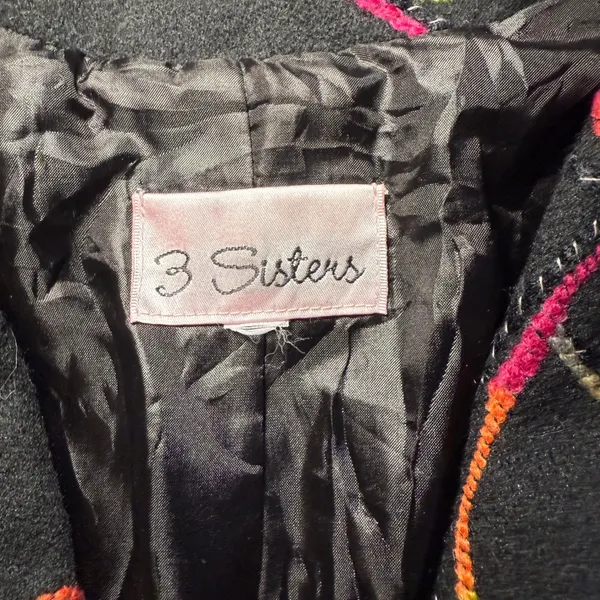 VTG 90s 3‎ Sisters Abstract Open Blazer 3D Stitching Embroidered Womens L USA - Image 6