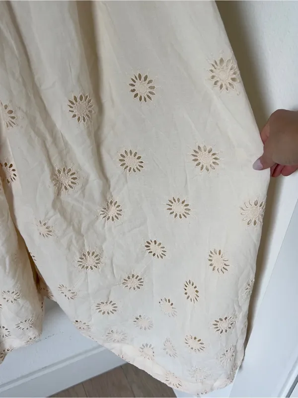 Free People Sweet Serenade Pull On Eyelet Wide Leg Cotton Floral Pants Sandshore - Image 5