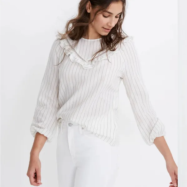 Madewell Ruffle Prairie Top in Pinstripe - Image 6