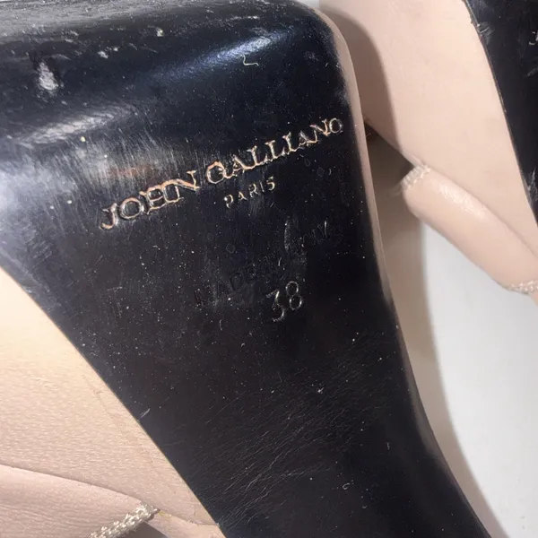 Y2K Style John Galliano Italian Leather Nude Platform Strappy Heels 38 READ‎ - Image 9