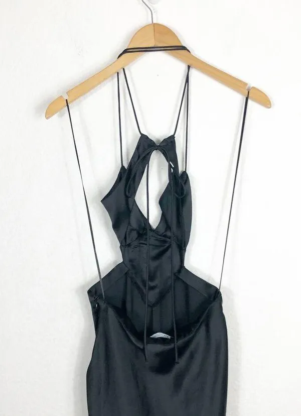 Zara Black Satin Cut Out Slip Maxi Dress Small Tie Back Cocktail Formal Wedding - Image 12