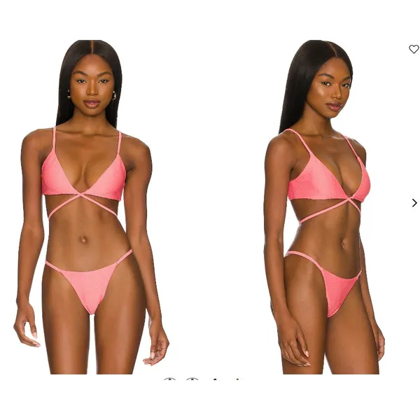 Monday Swimwear St.martin Bikini Top Bottom Set Textured in Azalea Pink size P/S - Image 2