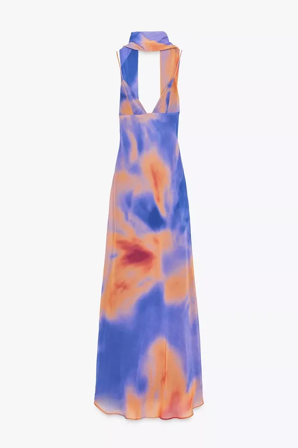 Zara Vibrant Multicolor Maxi Dress halter scarf flowy bodycon evening party - Image 8