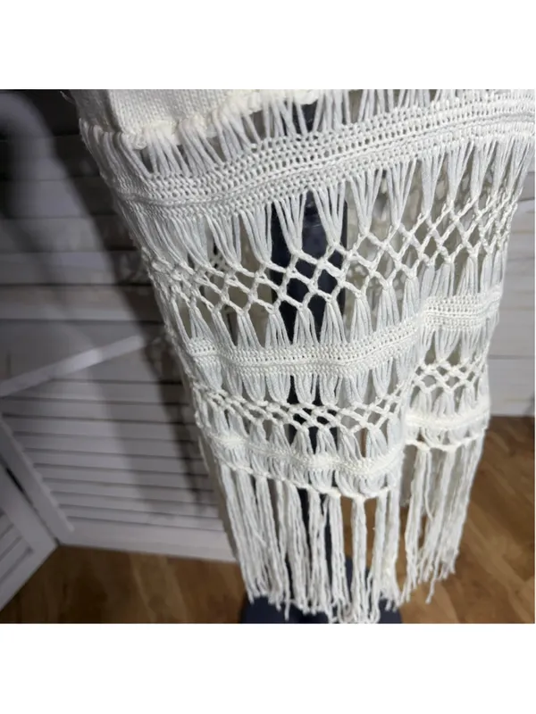 Vintage Y2K cotton knit dress strapless fringes boho coquette coastal cowgirl S - Image 11