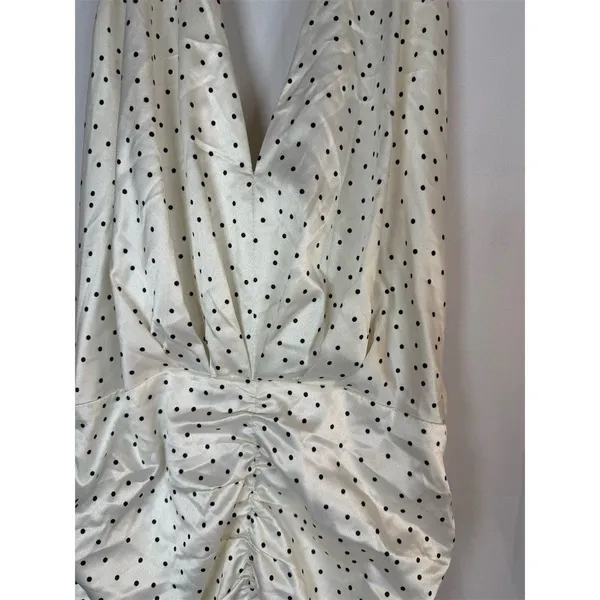 Zara Dress Womens Size S Ivory Polka Dot Halter Ruched Bodycon Midi - Image 4