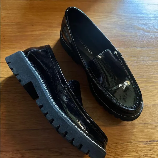 Donald Pliner Hope Platform Loafers in Black Patent Vegan Leather, Size 8.5 M - Image 3