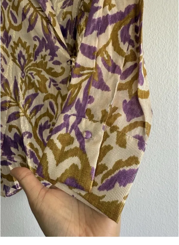 Zara Cream, Gold & Purple Floral Two-Piece Pantsuit set - Image 6