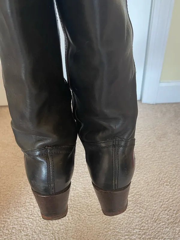 FRYE Jane Heeled Pull On Stitch Tall Leather Boots 77233 Black 7 1/2B - Image 4