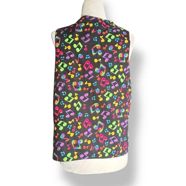 Vintage Handmade Reversible‎ Rainbow Music Note Vest Black White Colorful Notes Size M - Image 5