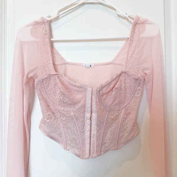 Garage Womens Sheer Lace Corset Top Small Pink Coquette Fairy Dainty Romantic - Image 2