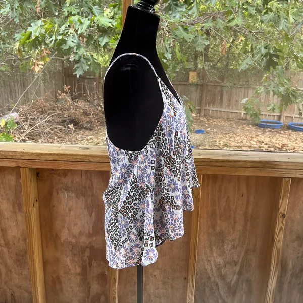 Free People Sweet Meadow Cami Blue & Brown Beaded Size M - Image 4