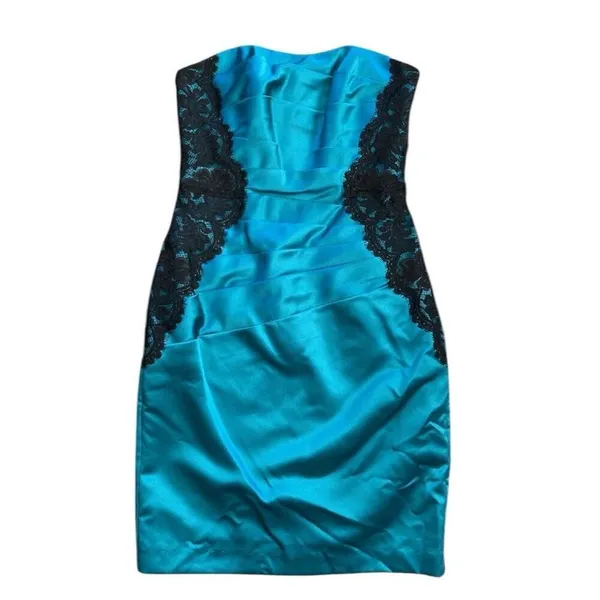 NWT Womens David’s Bridal Strapless Sleeveless Oasis Lace Satin Formal Dress - 2 - Image 2