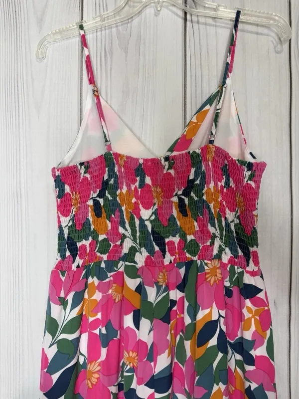 Entro Floral Maxi Dress Sz L Spaghetti Straps Tiered Smocked Back Sundress - Image 6