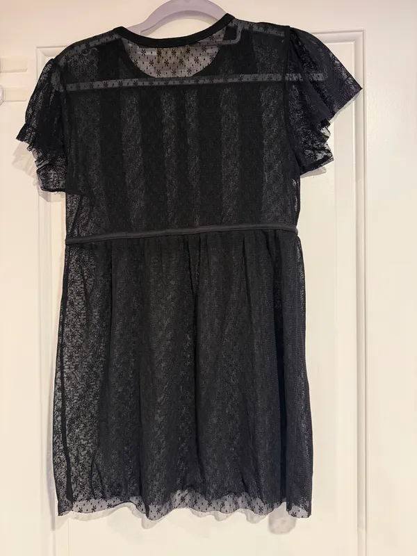 Free People Black Lace Sheer Short Sleeve Top Size M Boho Flutter Sleeve Y2K - Image 3