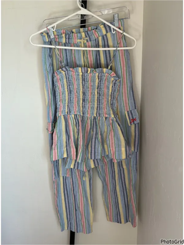 Damson Madder Pastel Stripe Hope Shirred Cami & Sicily Cargo Trouser Set size 4 - Image 2