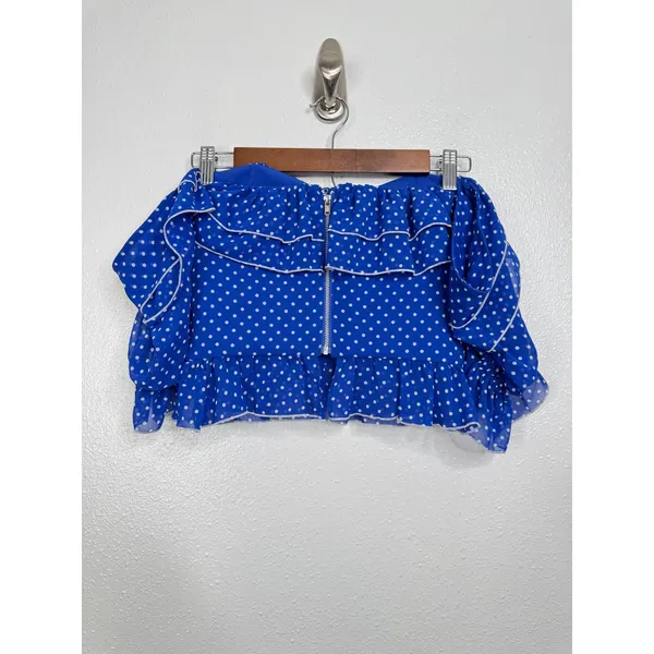 Lovers‎ + Friends Blue Polka Dot Ruffle Off The Shoulder Crop Top Small - Image 3