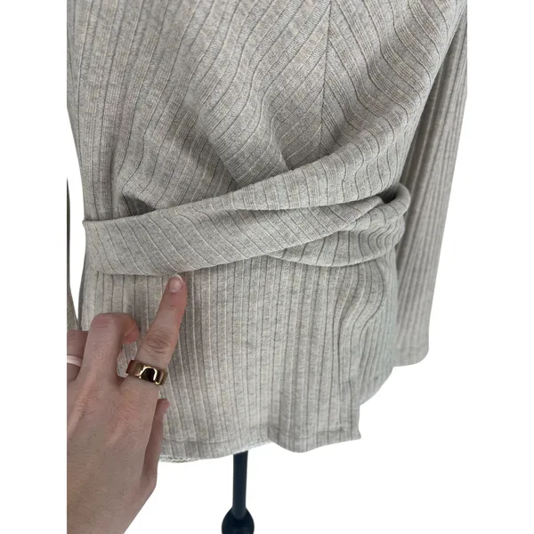 Tanya Taylor Kelsey Rib Knit Twist Front Long Sleeve Top‎ Beige M - Image 6