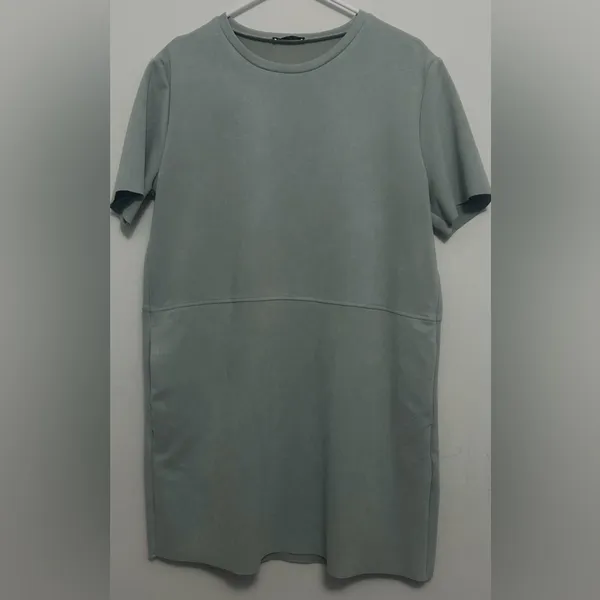 Zara women’s size L Sage Green Shift Dress Raw Hem Short Sleeve Pockets(A425)✨ - Image 14