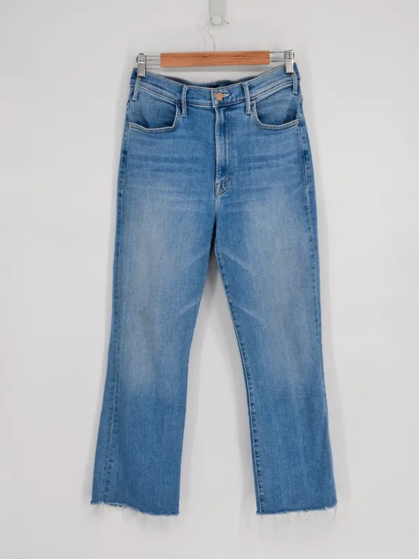 Mother The Hustler Ankle Fray Jeans Raw Hem in Grasping At Straws Blue Womens 30 - Image 3
