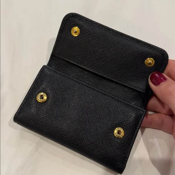Prada Authentic Black Saffiano Leather Gold Key and Card Holder - Image 6