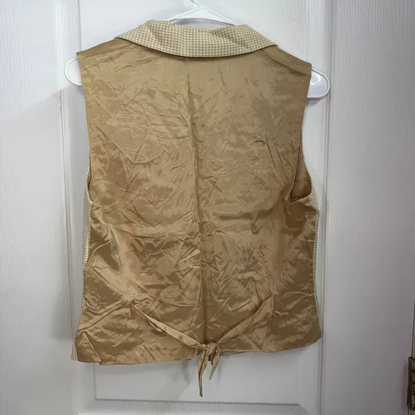 Vintage Liz Claiborne Collections beige gingham plaid collar button formal vest‎ - Image 4