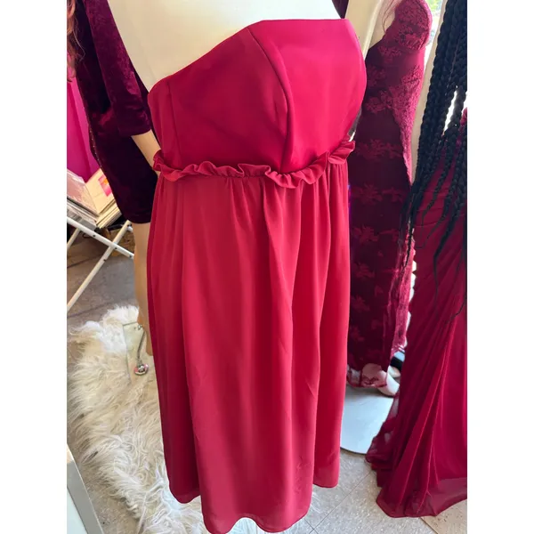 Alfred Sung Strapless Ruffle Empire Waist Chiffon Cocktail‎ Dress Raspberry Pink - Image 2