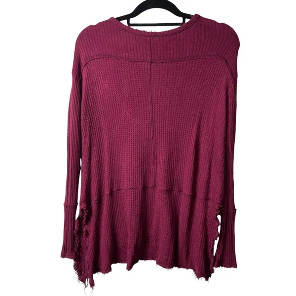 Free people red sunset park v neck thermal top women's size‎ XS oversized - Image 2