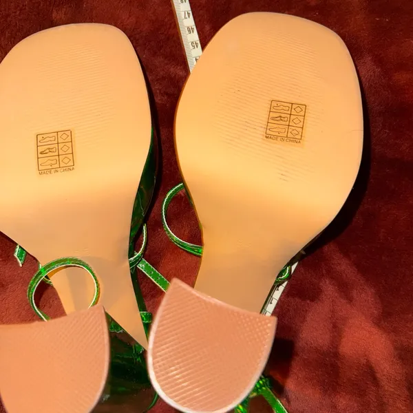 Iridescent Green Strappy Square-Toe Heels by Unnamed Brand - Image 3
