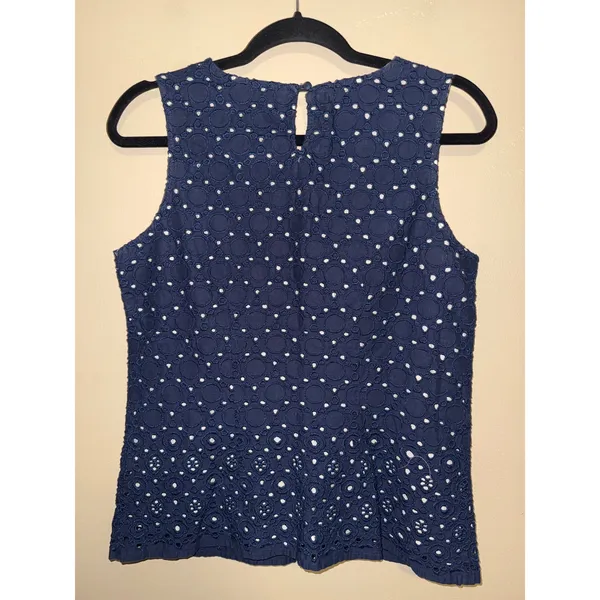 Boden Navy Blue Eyelet Sleeveless Top Embroidered Shell Lined S Preppy Coastal - Image 5