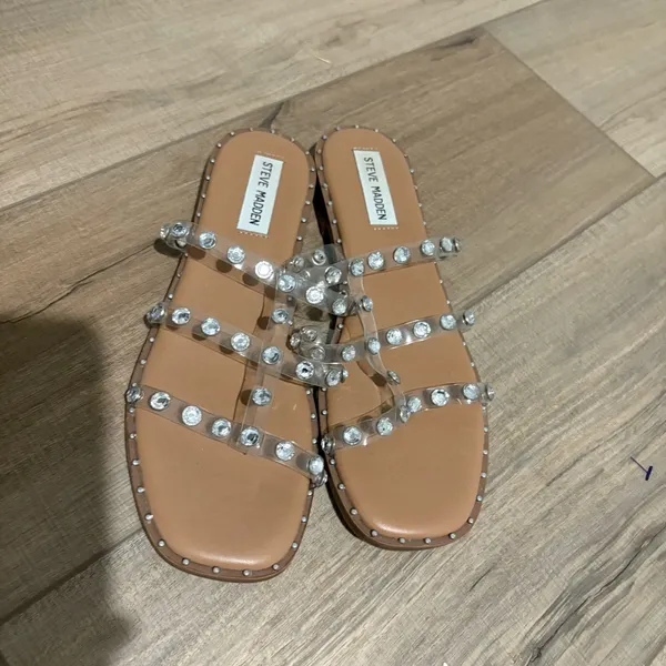 Steve Madden Lyna Clear Studded Slip On Sandals Silver size‎ 7.5 - Image 2