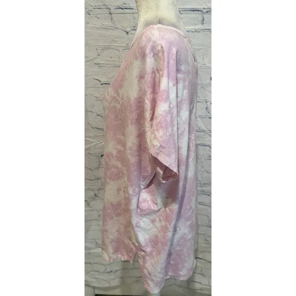 Earth Yoga womens pink white tie dye short sleeve t shirt 1X - Image 2