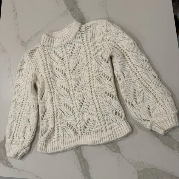 Abercrombie & Fitch Chunky Cable Knit Sweater Balloon Sleeve Womens Medium Ivory - Image 2