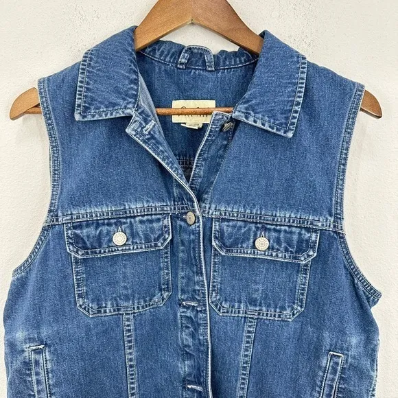 Vintage Eddie Bauer 100% Cotton Denim‎ Vest Button Front Layering 90s Country - Image 2