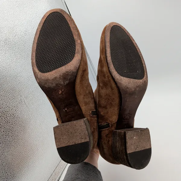Trask Vivian‎ Brown Suede Leather Ankle Boots 9.5M Block Heel Side Zip 36-0946 - Image 7
