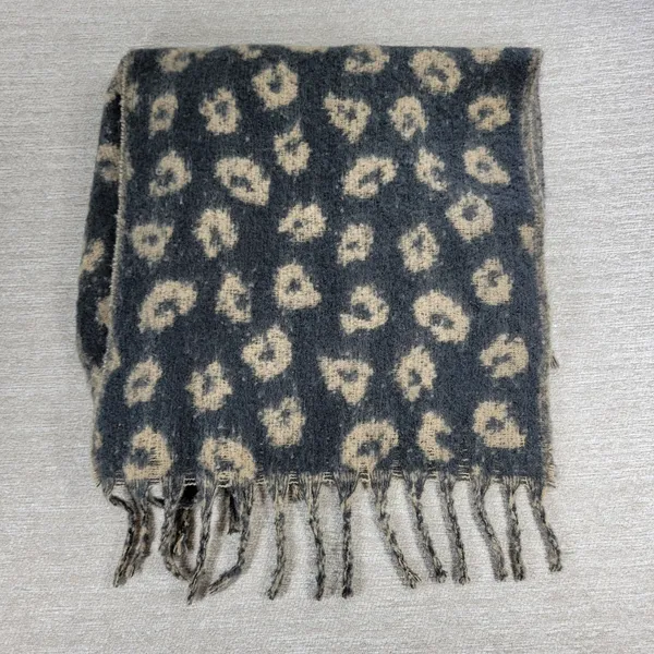 Abercrombie & Fitch Leopard Fringe Scarf Wide Black Tan Two Toned Animal Print - Image 9