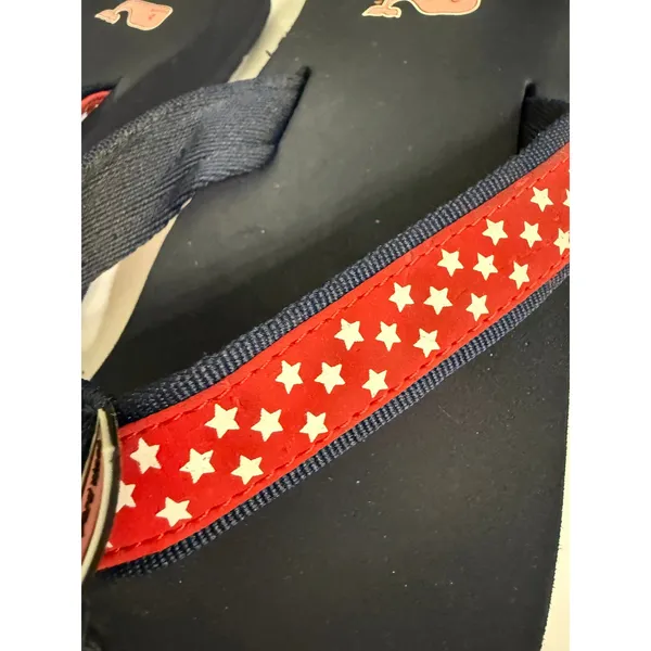 Vineyard Vines Womens Patriotic Star‎ Print Flip Flops Navy Red 6 Beach Sandals - Image 7
