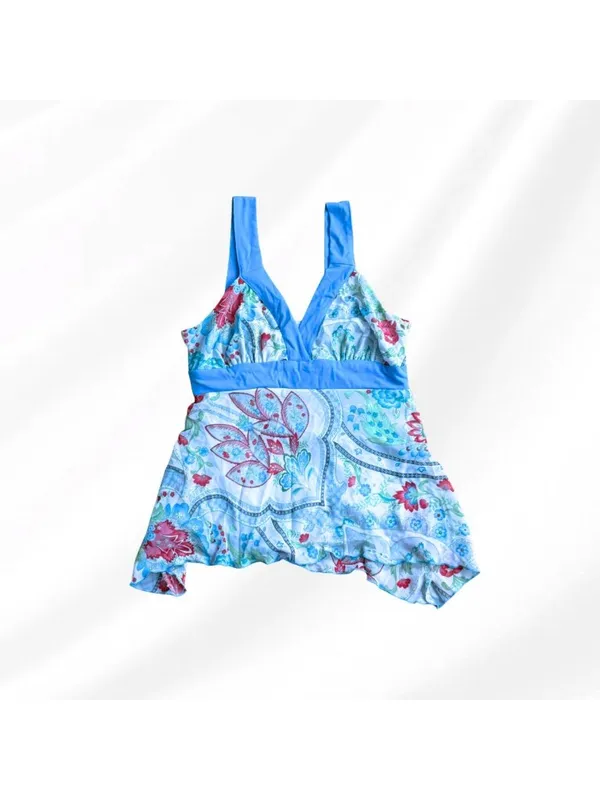 No Boundaries Y2K Baby Blue Babydoll Chiffon Tankini Top Medium Paisley Tie Back 2000s Fairy - Image 7