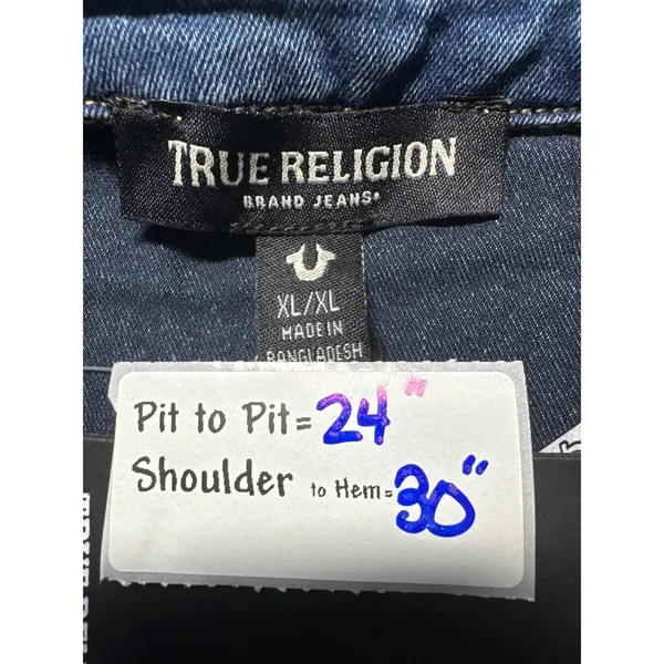 True Religion Oversized Denim Crystal LS Shirt Medium Wintry‎ Wash 600119 XL - Image 3