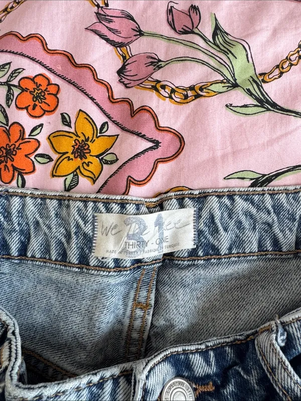 We The Free Free People Distressed Raw Hem Denim Bermuda Shorts Light Wash - Image 3