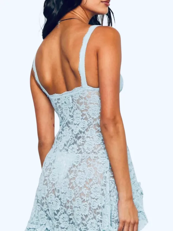 NWT Beginning Boutique Baby Blue Lace Mini Dress Sheer 6 S Babydoll - Image 3