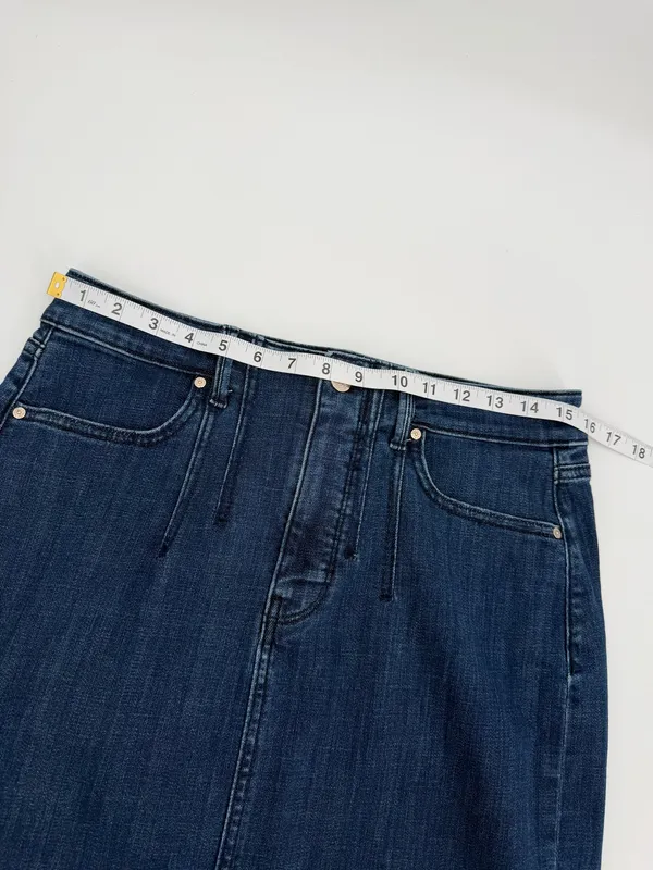 White House Black Market Skirt Womens 8 Blue Denim Midi Front Slit Tailored - Image 8