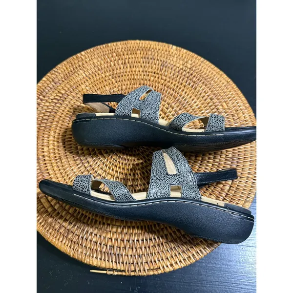 Ziera Bruce‎ Black Grey Animal Print Comfort Slingback Wedge Sandals Womens 40 M - Image 6